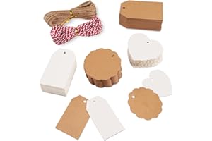 Hoiny Geschenkanhänger, 200 Stück Kärtchen zum Beschriften, Anhänger Papier mit Schnur, Kraftpapier Etiketten für Hochzeit Geschenk, Handmade (Braun, Weiß)