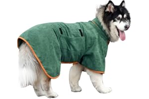 PERIFLOWIN Dog Drying Coat - Microfibre Dog Towel Robe Super Absorbent Bathrobe Pet Dog Cat Bath Towel Coat Fast Drying Pet Dog Robe, Adjustable Collar & Waist Dog Dressing Gown
