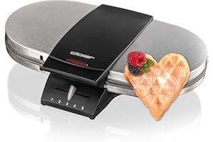 ‎CLOER Cloer 1329 Doppelwaffeleisen für zwei Herzwaffeln, 1700 W, Waffelgröße je 15,5 cm, optische Fertigmeldung, mattiertes Edelstahlgehäuse