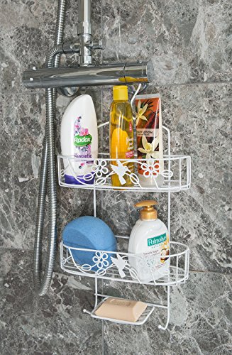 2 Ebenen weiß Wandbehang Duschablage (Metall) Mit Kostenlosen Handtuch/Morgenmantel Saugnapf Haken - 2