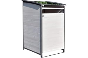 Melko Scatola singola per bidoni della spazzatura, 120 litri, in legno, antracite/bianco, 73 x 85 x 127 cm, con pannello posteriore