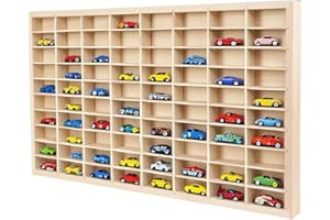 CHZIMADE 1:64 Display Case Collector's for Wooden Car Models Shelf 80 Grids Wall Display Cabinet Shelf Hanging Unit Souvenir Organiser (77.5x4x47cm)