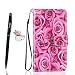 Produktbild Huawei Y5 2 Hülle, Huawei Y5 2 Schutzhülle Leder Hülle, Alfort 3 in 1 Flip Wallet Fashion Design Dual Use Falten Premium PU Leder Tasche Case Cover Folio Mappen Kasten Abdeckung für Huawei Y5 2 / Huawei Y5 II Dual Sim 5.0" Smartphone Funktion Unterstützte Telefone mit Rose ( Farbe ) + Netter Staub Stecker + Alfort Schwarz Stylus Pen
