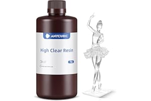 ANYCUBIC Resina de Alta Transparencia para Impresora 3D, Cristalina, Ligero Olor, Alta Precisión, Excelente Resistencia al Amarillo, para Impresoras 3D 4K/8K LCD/DLP/SLA (Alta Transparencia, 1kg)