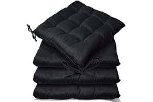 CB CASABELLA Casabella Pack of 4 Seat Pad for Dining Chair Garden Kitchen Chair Cushion With Tie On_9 Stitch_Black Indoor/Outdoor Comfortable chair pads for Kitchen seat pads 9 stitch cushions