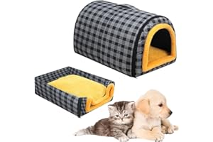 KBIBCK Cat Cave Bed, 2-in-1 Convertible Pet Bed with Removable Cushion Roof Hood & Carry Handles, 45x35 CM Self-Warming Foldable Plush Pet Beds, Waterproof Cat Igloo House Pet Tent for Indoor Outdoor