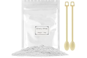 HIEBUM 100g Poudre de Mica - Colorant Résine Époxy Métalliqu Pigment Résine Époxy, Colorant de Savon, Colorant en Poudre pour La Fabrication de Résine, Bijoux, Savon,Slime, Bombes, Bain, Bougies (100g Blanc)