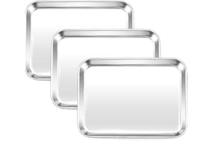 HaWare Mini Toaster Oven Tray Set of 3, Stainless Steel Cookie Baking Sheet Pan for Cooking/Baking/Serving - 23.7 x 17.7 x 2.5 cm, Healthy & Non Toxic, Mirror Finish & Dishwasher Safe