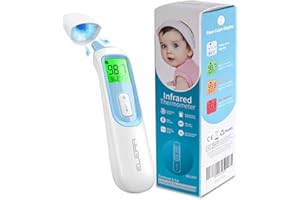 Ear Thermometer for Baby, ELERA Infrared Thermometer with Automatic Switching Mode of Ear & Forehead, 1s Measurement, 4 Color Backlight Display with Fever Indicator…