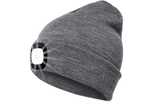 INHDBOX LED Mütze Kappe, Strickmütze mit USB Nachladbare Licht, Beleuchtung und blinkende Warnungs-Arten 8 LED, einfache Installation Vorne Hinten Scheinwerfer-Mütze, Unisex-Winterwärmer-Strickkappe