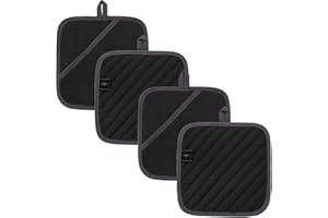 BONTHEE 20CM*20CM Set di 4 presine da Cucina per Cottura Cucina in 100% Cotone - Nero