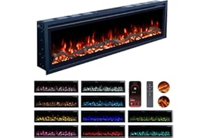 Valine Fires Recessed Electric Freestanding Fireplace UltraSlim Heater 72"/183cm, Wall-Mounted Fireplace for Media Wall, Electric Fire with 15 LED Flame Colours, Remote Control & Real Logs, 900W/1800W
