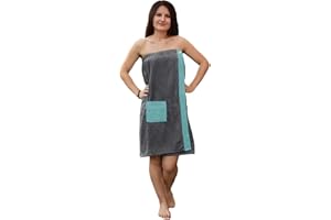 JEMIDI Sauna Frottee Kilt Sarong M-XXL Damen 100% Baumwolle Saunakilt Saunasarong Saunatuch (Damen Grau/Mint)