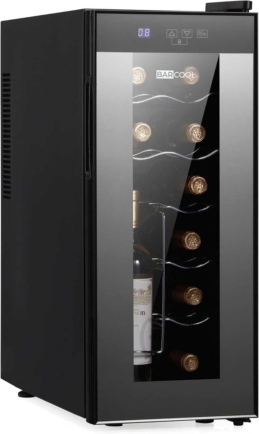Barcool VINO12 – Table-Top Slim Wine Cooler Fridge Black | 5-18°C | 12 Bottle Wine Fridge | LED + Digital Display | UV-Tempered Glass Door Drinks Cellar | Single-Zone
