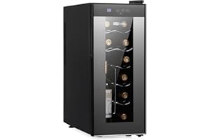 Barcool VINO12 – Table-Top Slim Wine Cooler Fridge Black | 5-18°C | 12 Bottle Wine Fridge | LED + Digital Display | UV-Tempered Glass Door Drinks Cellar | Single-Zone