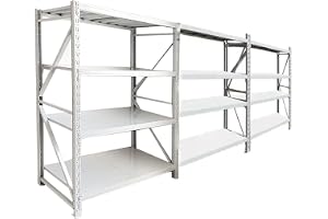 KRISTON Heavy Duty Garage Shelving Units Metal Warehouse 4 Steps 1 Bay Racking Storage Garage Shelving Steel Shelf Capacity 200kg Each Shelves White and Blue (200 x 60 x 200)