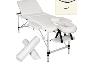 tectake 801076 Aluminium massagestol, hopfällbar och höjdjusterbar, massagebord med 3 zoner, bärbar massagebänk med ficka, inkl. hel- och halvrullande