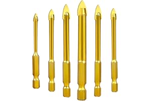 Punte per Vetro, ZFYQ Punte Trapano per Bucare Vetro Ceramica Piastrelle Cristallo in Acciaio di Tungsteno con Codolo Esagonale Rivestimento in Titanio Set di 6 Pezzi 3mm 4mm 5mm 6mm 8mm 10mm
