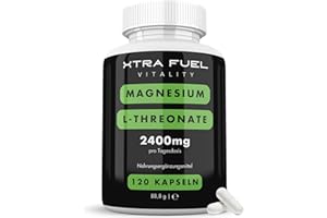 ‎XTRA FUEL Magnesium L-Threonate | 2400mg Tagesdosis | 120 Kapseln (hochdosiert) | Sehr hohe Bioverfügbarkeit | 600mg pro Kapsel | Hochwertiges Magnesium Threonate - vegan & laborgeprüft