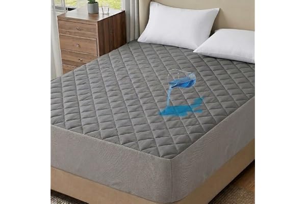 Trance Home Linen 100% Waterproof Quilted Mattress Protector King Size 78x72 100% Cotton Ultra Soft Bed Protector Breathable Noiseless Elastic Fitted Mattress Cover Bed Cover (6.5x6 ft Grey)