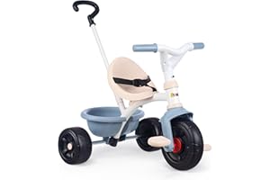 Smoby - Tricycle Be Fun Bleu - Canne Parentale Réglable Jusqu'à 95 cms et Amovible - Ceinture de Sécurité - A Partir de 15 Mois - Fabrication Espagnole
