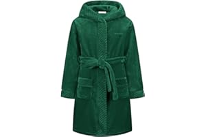 BuyiRen Boys Girls Dressing Gown Kids Robes - Flannel Hooded Robe Loungewear with Silk Eye Mask, 4-15 Years