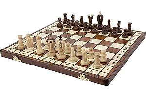 CHESS AND GAMES SHOP MUBA Jeu d'échecs en bois, artisanal, avec table en bois et pièces d'échecs faits à la main, idée cadeau (36 cm)