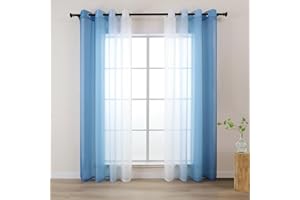L.Z.E Blue and White Voile Curtains for Living Room Light Blue Ombre Sheer Curtains & Drapes for Kids Boys Room Bedroom Windows Transparent 175 cm Short Colour Gradient with Eyelet (55 Wide x 70 Drop)