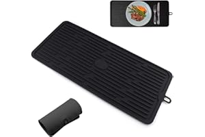 Weyying Schwarz Silikon Abtropfmatte, Abtropfmatte fur Küche, rutschfest Silikon Abtropfmatte Spüle, Hitzebeständig, Geschirr Abtropfmatte, für die Ablage von Besteck, Geschirr, Flaschen, 44.5 * 20CM
