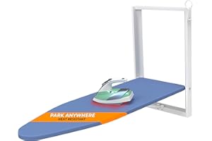 Xabitat Mocowana na ścianie deska do prasowania, kompaktowa składana deska do prasowania do małych pomieszczeń, oszczędność miejsca dzięki poszewce z tkaniny bawełnianej, biała i niebieska