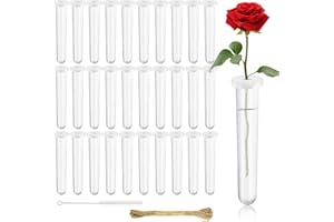 Nadinsta 30 Pièces Tube à Fleurs, Réutilisables Tube à Essai Transparent Flacon Fleur, Tube a Essai Fleur avec Capuchons, Tube à Fleurs Plantes Arrangement pour Arrangements Floraux, Fleur Décoration
