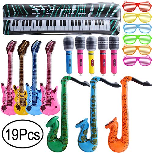 Preisvergleich Produktbild Defrsk Aufblasbare Rockstar-Spielzeug-Set Aufblasbare Party Requisiten enthalten 4 aufblasbare Gitarre 6 Mikrofon 6 Shutter Schattierungsbrille 2 Saxophon 1 Tastatur 19er-Pack Party Favors Kinder