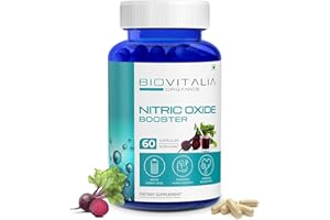 Biovitalia Organics Nitric Oxide Booster Capsule L-Arginine Capsule Beetroot Supplement for Men & Women | Promote Blood Flow & Pre Workout Muscle Pump for Bodybuilding - 60 Vegan Capsules