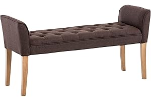 CLP Chaise Longue Cleopatra In Tessuto Chesterfield Imbottita I Panca Fondo Letto Panchina Interno Gambe In Legno 130x40 CM, H 65 CM, Colore:marrone, Colore del telaio:antico chiaro
