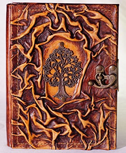 Journal intime en cuir arbre grand carnet de notes avec fermeture, livre d'or, arbre de bord diary 400 pages
