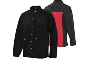 QeeLink Leather Welding Jacket - Heat & Flame Resistant Heavy Duty Leather Fire Retardant Work Safety Jacket