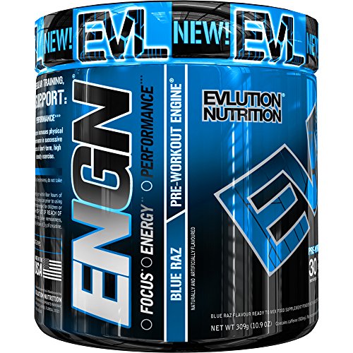 Evlution Nutrition ENGN | Suplemento En Polvo Pre Entreno Con Creatina Vitaminas Cafeína | Contiene 30 Dosificaciones | Sabor Frambuesa Azul