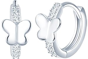 Yumilok Boucles d'oreilles Papillons en Argent 925 Femmes Filles Elégantes Bagues d'oreilles de Zircons Créoles avec Papillons de Diamètre 1cm Bijoux Fantaisie
