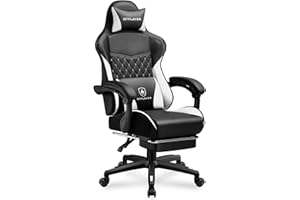 GTPLAYER Gaming Chair, High Back Leather Computer Gaming Chair with Footrest, Ergonomic Height Adjustable Office Chair with Removable Cover and Lumbar Support for Gaming and Work (White)
