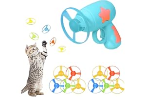 BULL TIGER PRESTIGE Cat Fetch Toy, Lanciatori di Giocattoli per Gatti con 1 Lanciatore e 10 Dischi, Spinning Shooter Giocattoli per Gatt, Eliche Volanti Colorate Giocattolo, Giochi per Animali per Allenarsi Giocare