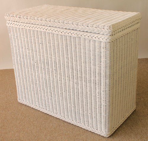 Rattan Wäschesortierer , Wäschekorb 3 Fächer Einteilung , Fb . Weiß Lackiert ! - 3