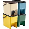 SONGMICS Recycling Bins for Kitchen, Set of 4 Stackable Trash Bins, 20L Each, Waste Separation System, Press-to-Open Lids, with Stickers, Storage Bins, Yellow, Blue, Beige and Green LTB760Q01