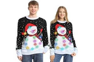 Kouric Jersey Navideño con Luces,Jersey Navideño Feo con Estampado de Reno con Bufanda,Ugly Christmas Sweater,Suéter Navidad Mujer/Hombre,Jerseys Navidad Pareja,Jerseys Navideños