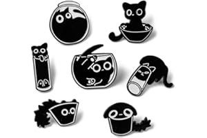 DHWEKU 7 spille nere smaltate a forma di gatto per donne e ragazze, simpatiche spille smaltate per giacche, spilla giocosa smaltata per gatti