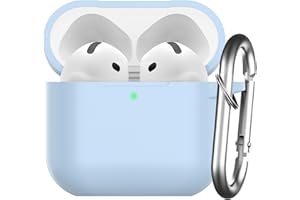 Nemteur Custodia per AirPods 4 2024, Case Protettiva in Silicone per AirPods 4th 2024 Cover in Silicone Visibile a LED Frontale con Moschettone, Azzurro