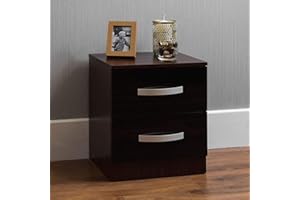 VIDA DESIGNS Movian Amazon Brand High Gloss Bedside Cabinet Black and Walnut, 2 Drawer With Metal Handles and Runners, Unique Anti-Bowing Drawer Support, Bedroom Furniture
