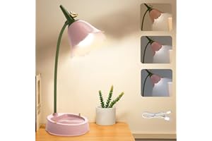 Gobesty Schreibtischlampe Kinder, Dimmbare Schreibtischlampe Mädchen, USB Schreibtisch Lampe mit 3 Farbtemperaturen und Flexibles Arm Touch Tischlampe für Kinder Lesen, Rosa