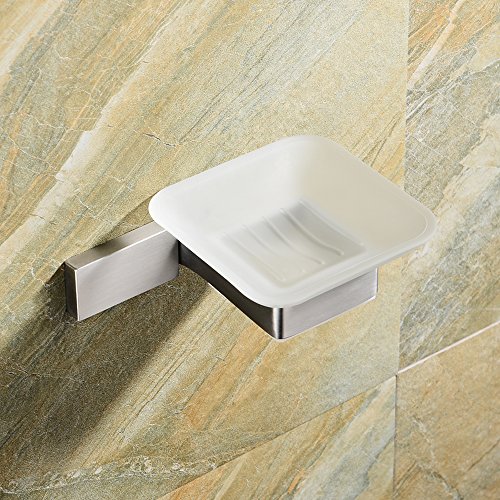 Weare Home Badezimmer Zubehör Seifenhalter mit Glasschale Seifennapf aus Edelstagl Silbern Gebürstet finished Modern Einfach Wandmontag Wandhalterung Bohren - 5