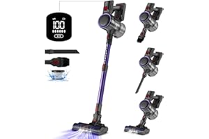 Authmic Akku Staubsauger, 33000Pa Staubsauger Kabellos mit Touchscreen und Anti-Tangle-Bürste, Kabelloser Staubsauger bis zu 50 Min Laufzeit, Vacuum Cleaner H13 HEPA für Hartböden/Teppich/Tierhaare