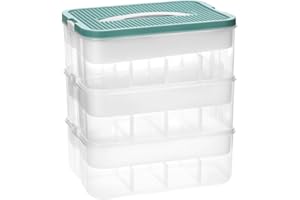 QWORK® Caja de almacenamiento con Tapa, 3 Niveles Cajas Almacenaje Plastico Transparente, Caja de Almacenamiento con Compartimentos Ajustables y Asa de Transporte